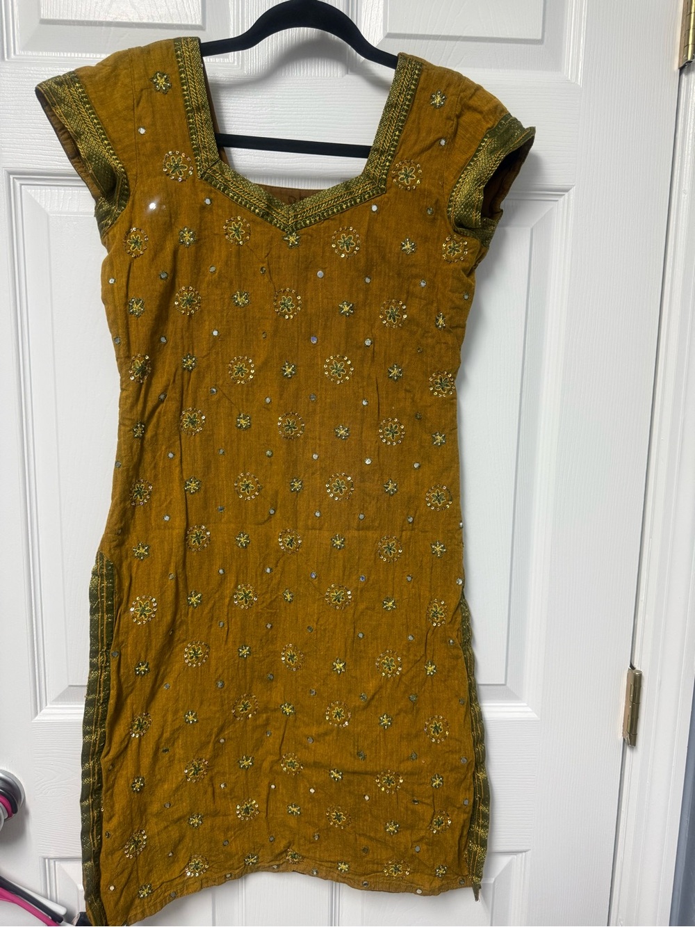 Embroidered Mustard Gold Tunic Dress